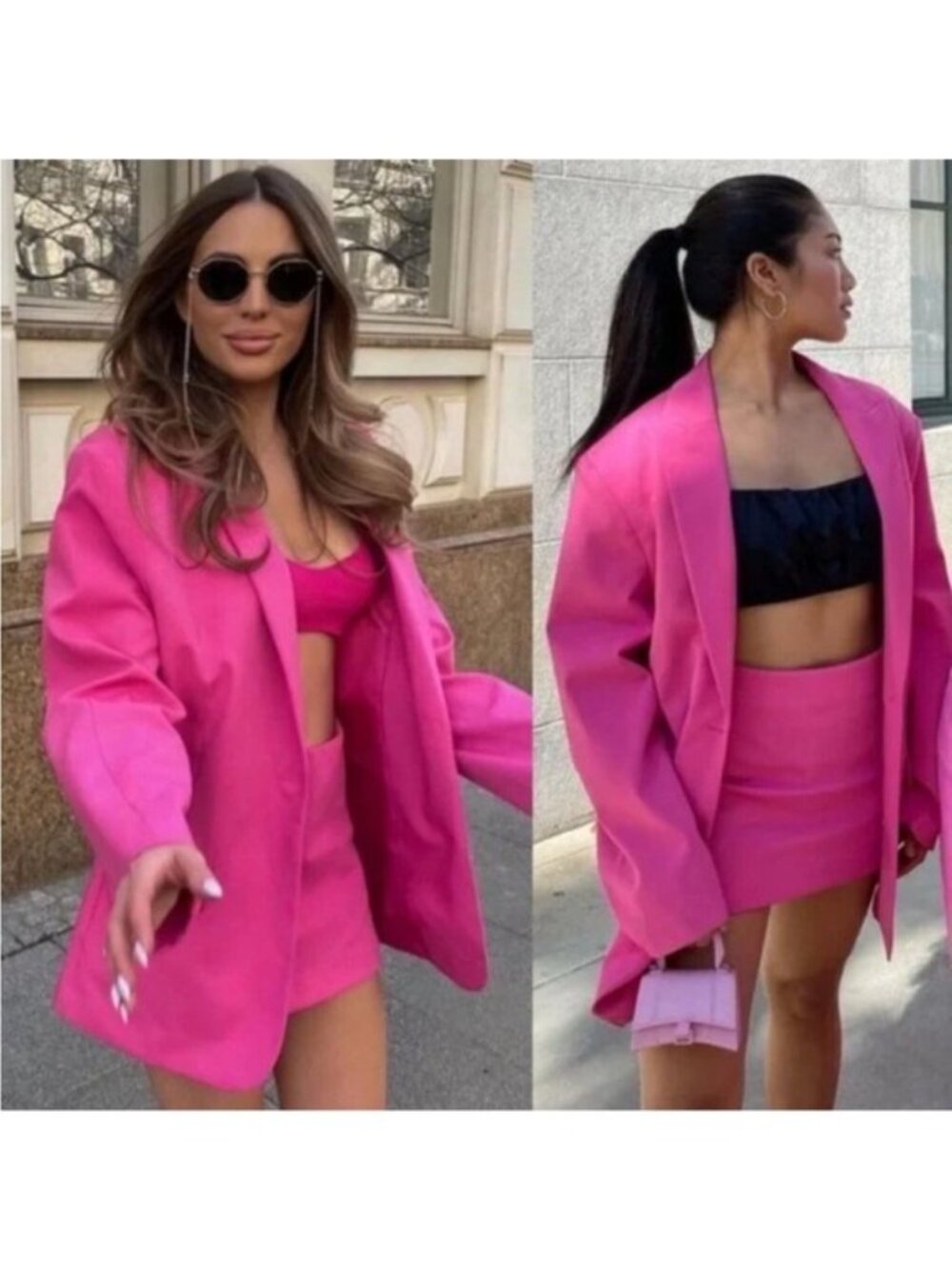 Zara Tailored Blazer & Mini Skirt Two Piece Set Blogger Fave Pink Small